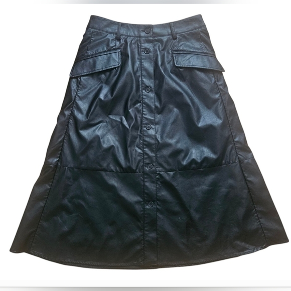 NWT Banana Republic Vegan Leather Midi Skirt Black Size 0 - Picture 3 of 8